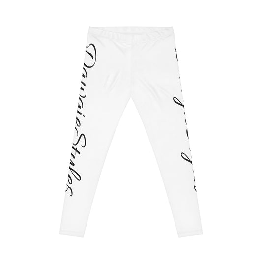 Script Side-Stripe Leggings – 'Carolina Stokes' Signature White Activewear